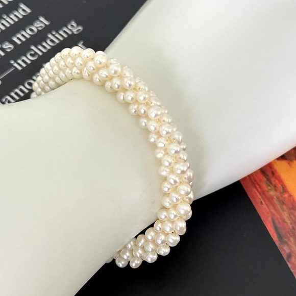 Vintage 14K Yellow Gold Genuine Real Pearl Multi Row Cluster Bracelet 7.75" - Picture 10 of 16